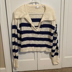 Vestique Cream and Navy Striped Sweater